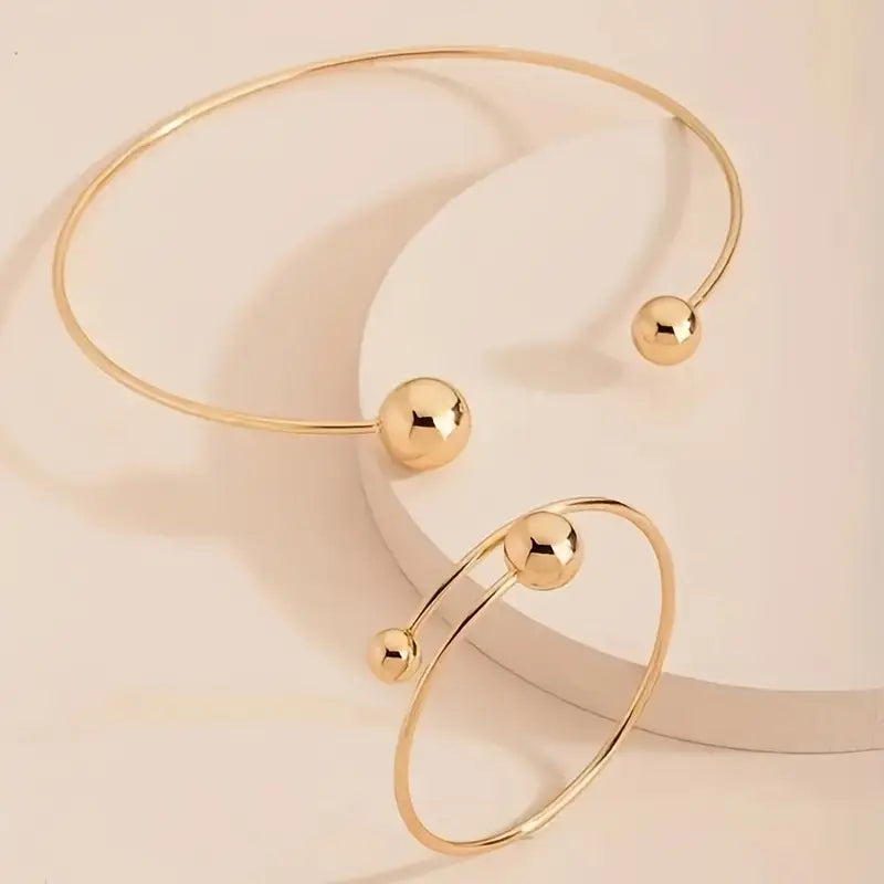 Minimalist Gold Necklace & Bracelet Set