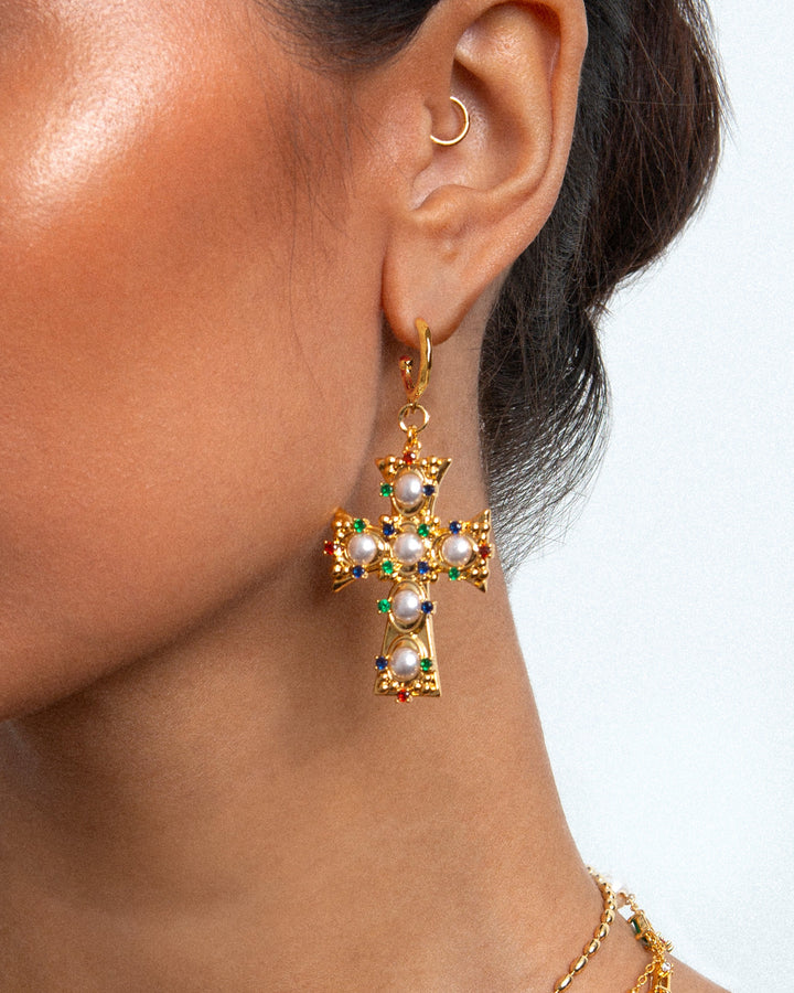 Helius Lover Pearl Cross Earrings
