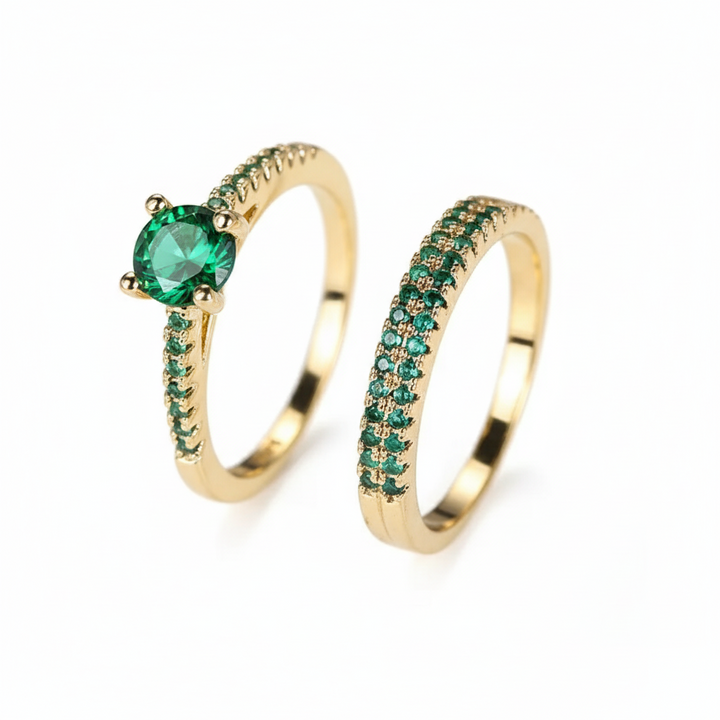 Serena Emerald Duo Gold Ring Set