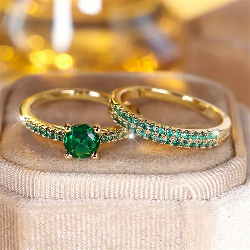 Serena Emerald Duo Gold Ring Set