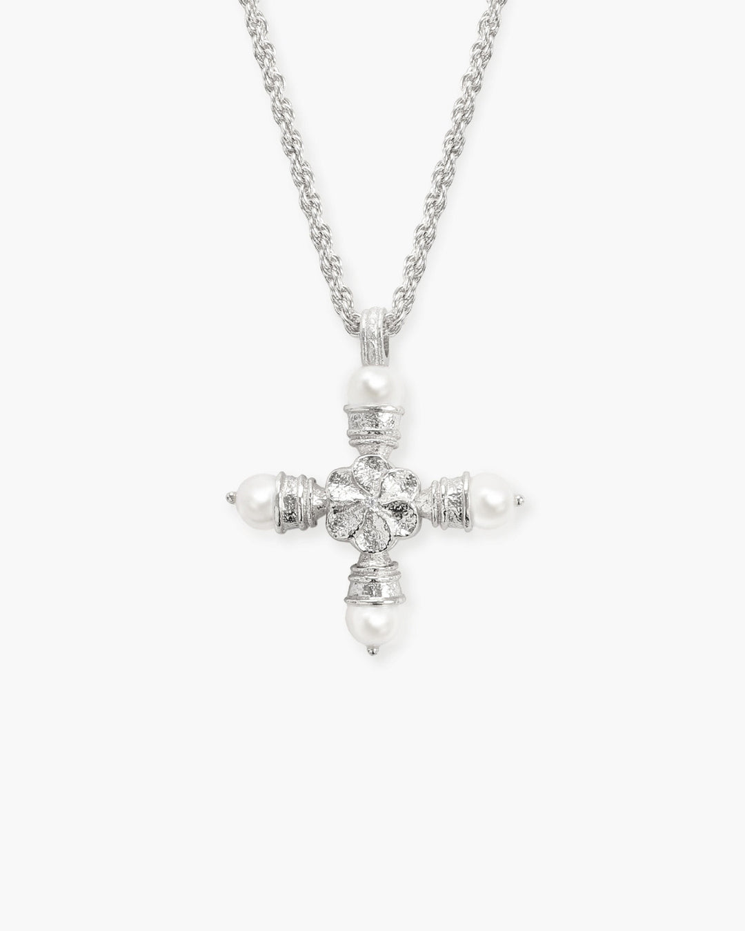 Florence Pearl Cross Silver Necklace