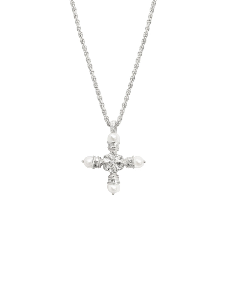 Florence Pearl Cross Silver Necklace