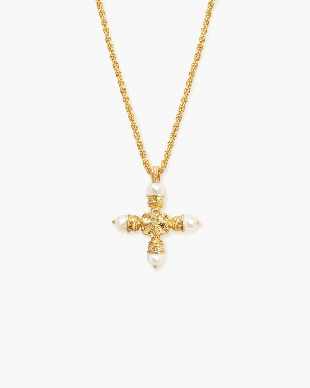 Florence Pearl Cross Silver Necklace