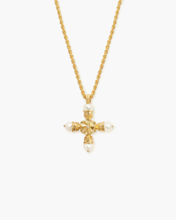 Florence Pearl Cross Silver Necklace