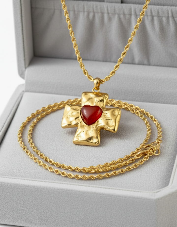 Clara Gold Heart and Cross Necklace
