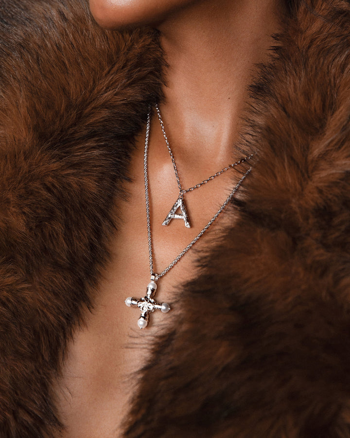 Florence Pearl Cross Silver Necklace