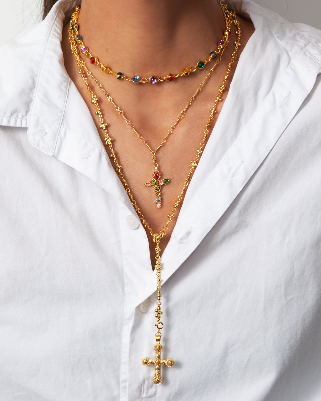 Layered Gold Splendor Cross Necklace