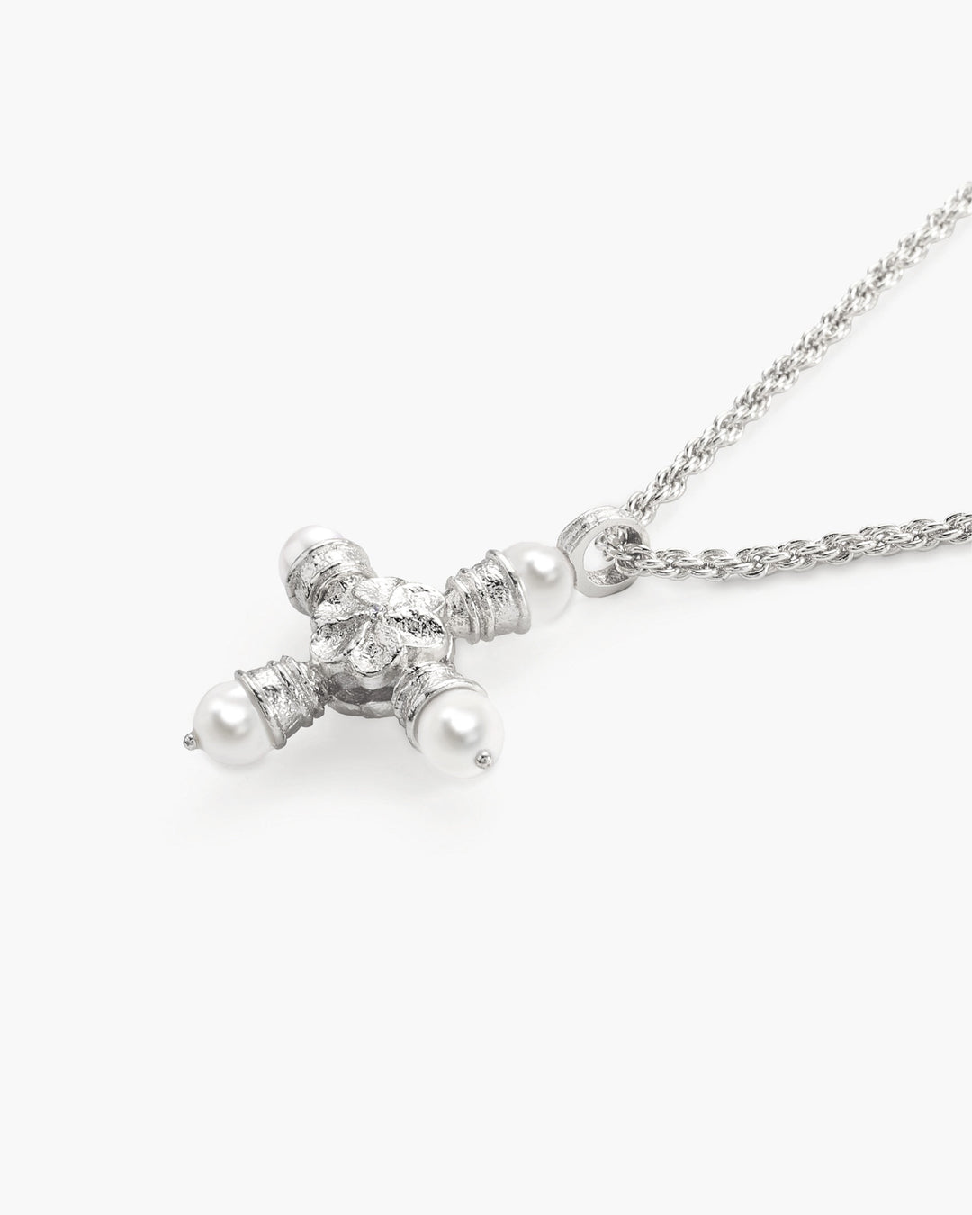 Florence Pearl Cross Silver Necklace