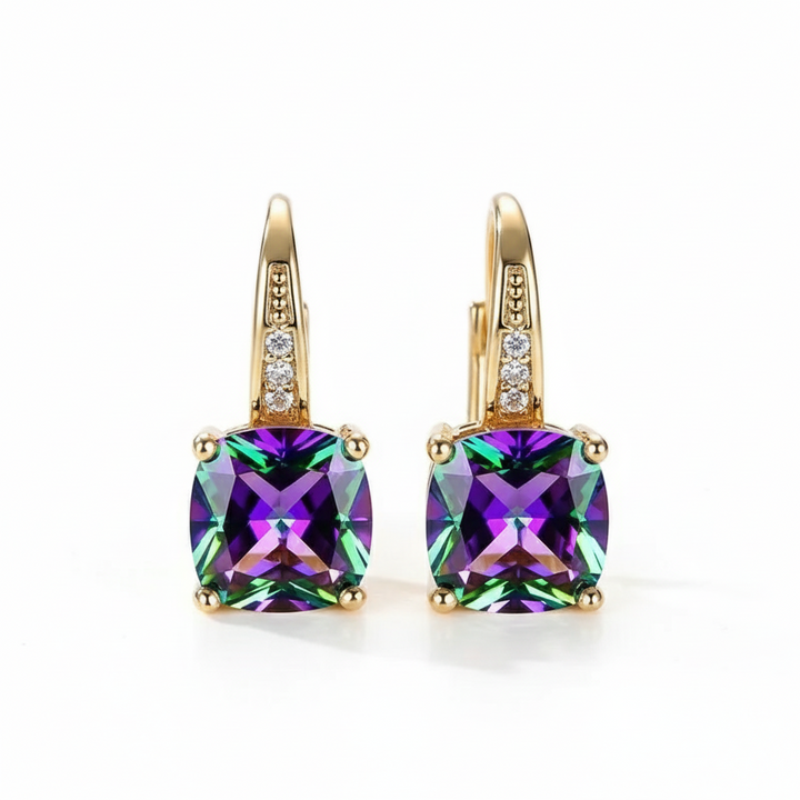 Gold Earrings with Brilliant Mystic Stone