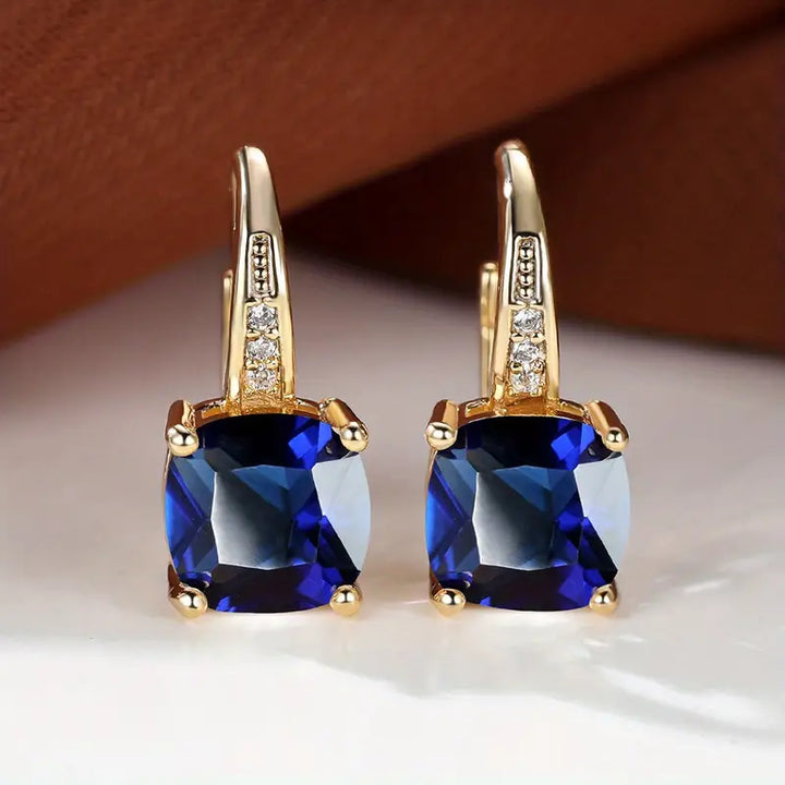 Gold Earrings with Brilliant Mystic Stone