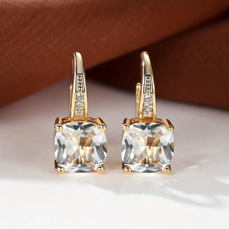 Gold Earrings with Brilliant Mystic Stone