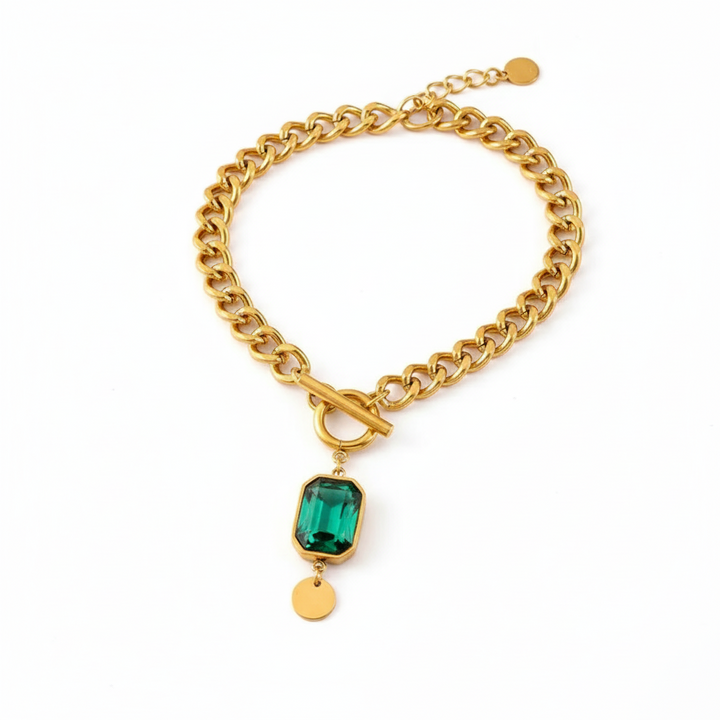 Thick Gold Emerald Chain Necklace