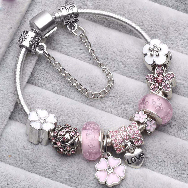 Retro Rose Silver Bracelet