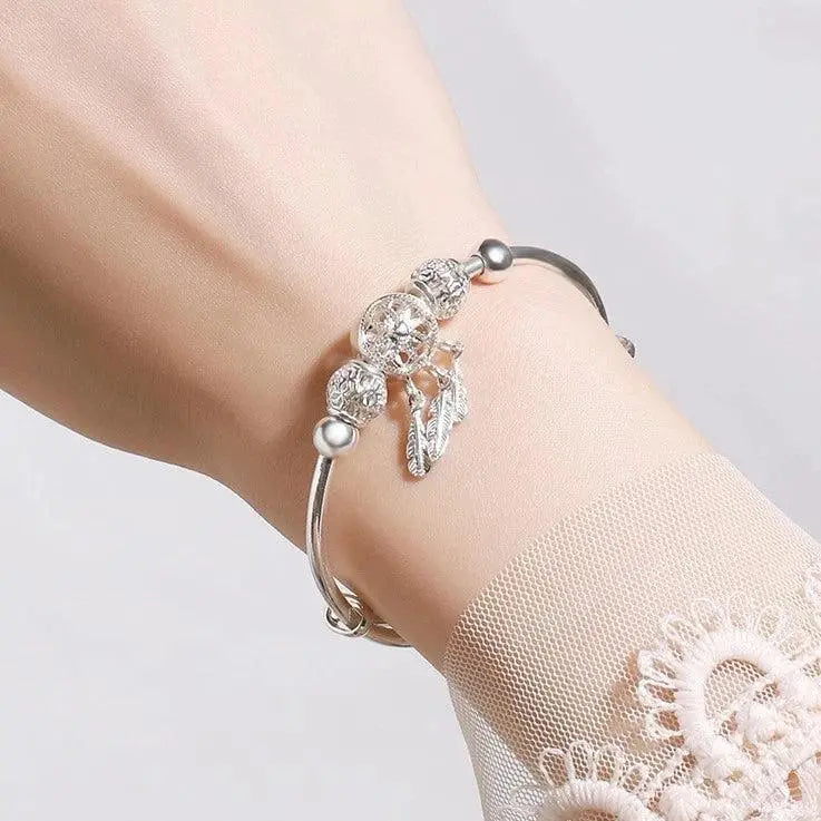 Adjustable Sterling Silver Leaf Charm Bracelet