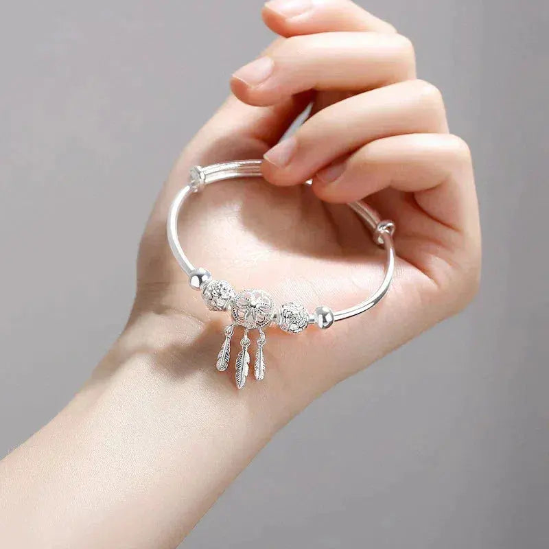 Adjustable Sterling Silver Leaf Charm Bracelet