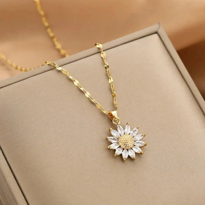 Gold-Finish Sun Crystal Necklace