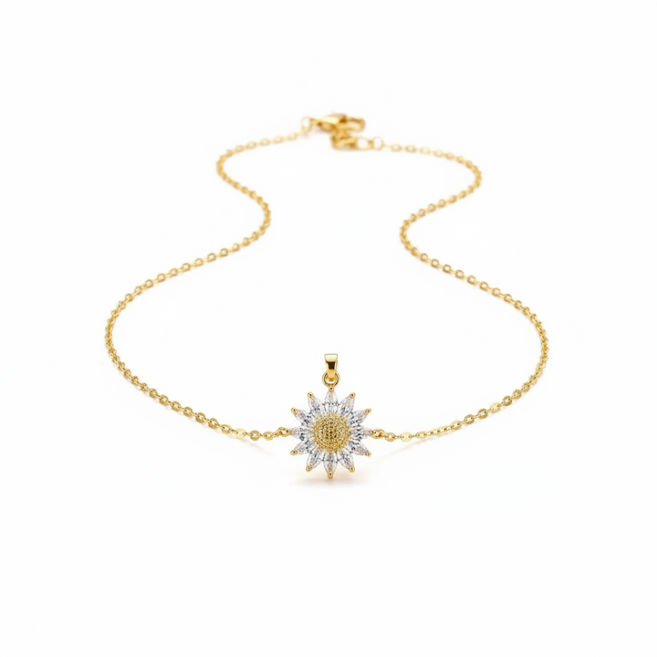 Gold-Finish Sun Crystal Necklace