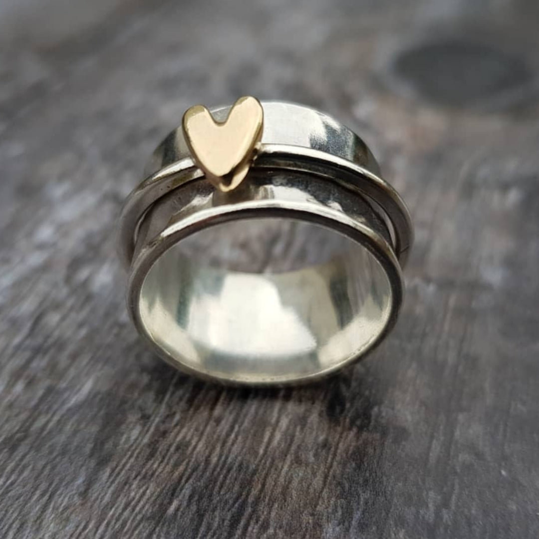 Gold-Accent Heart Silver Ring