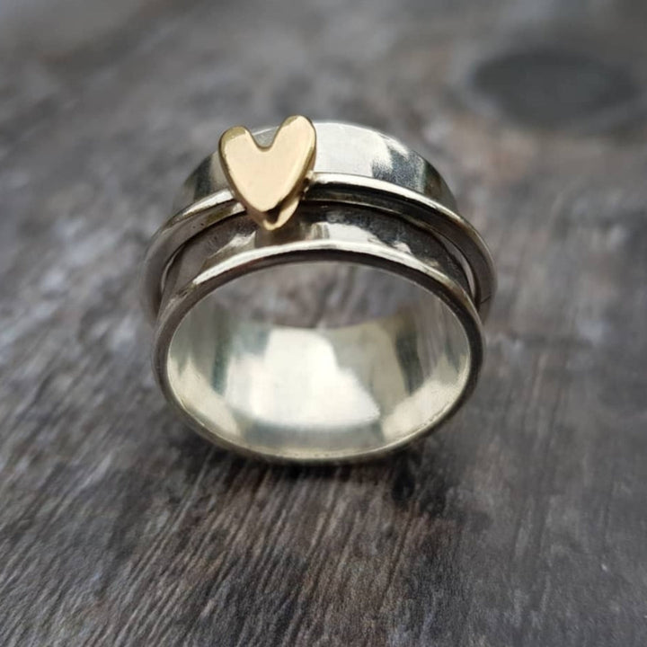 Gold-Accent Heart Silver Ring