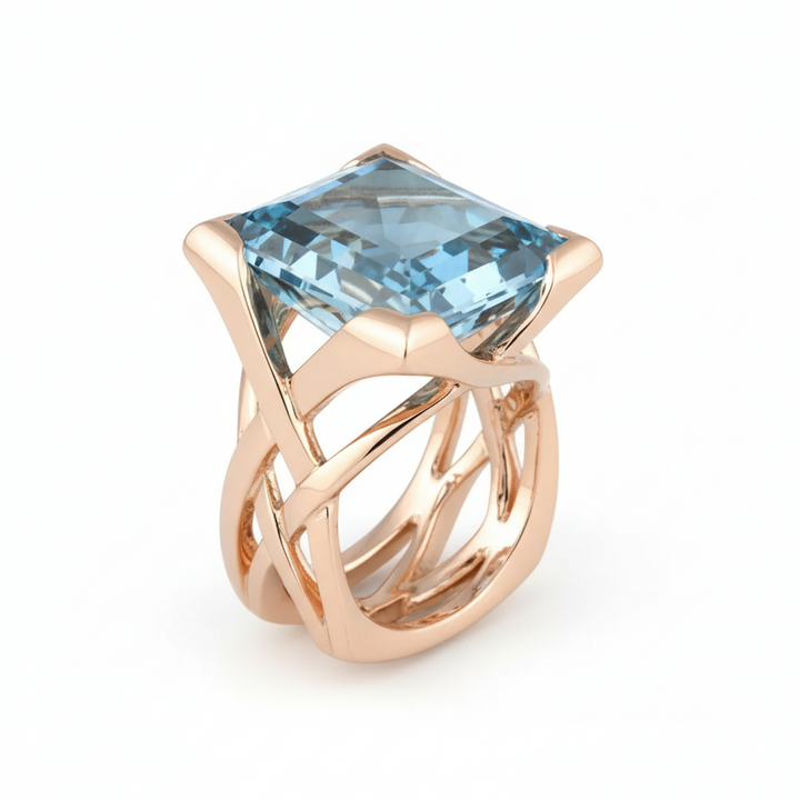 Vintage Blue Zircon Rose Gold Ring