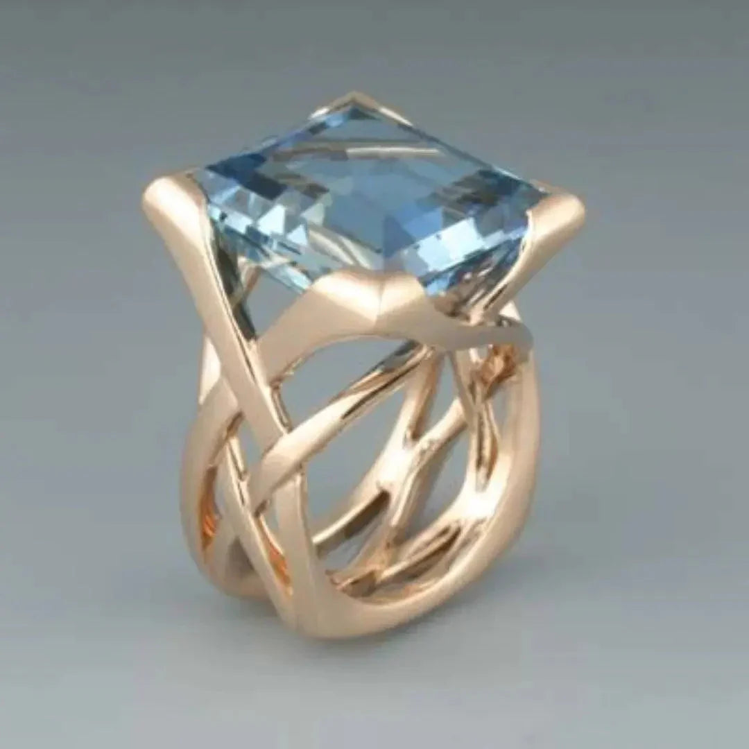 Vintage Blue Zircon Rose Gold Ring