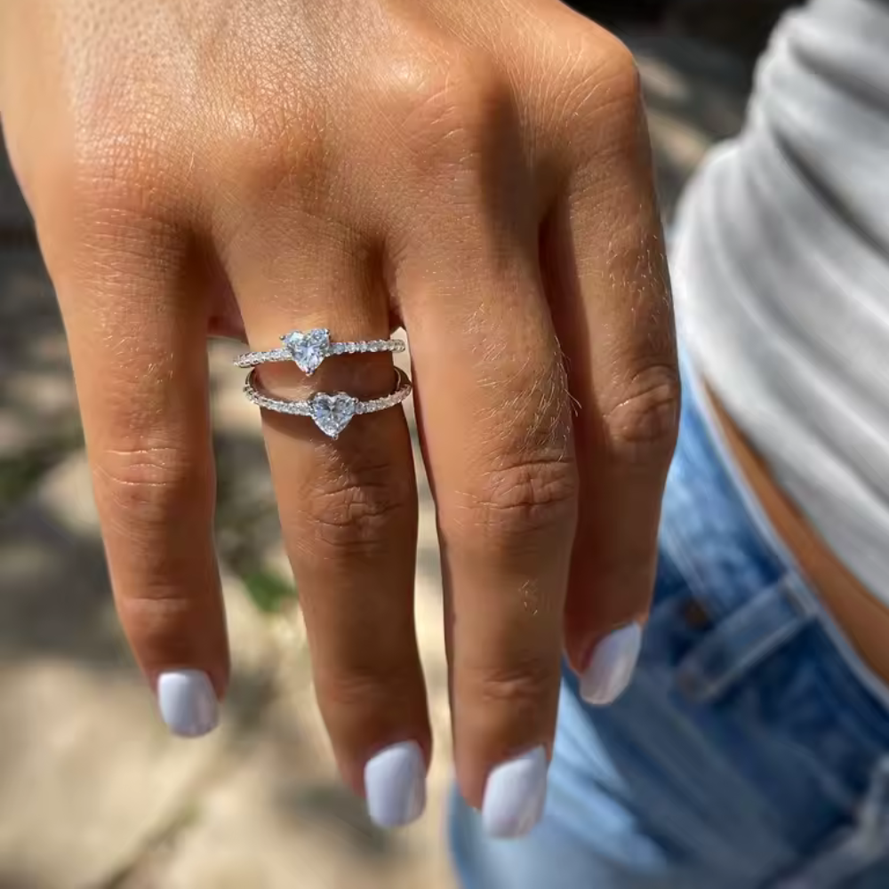 Crystal Heart Gold Ring 18K