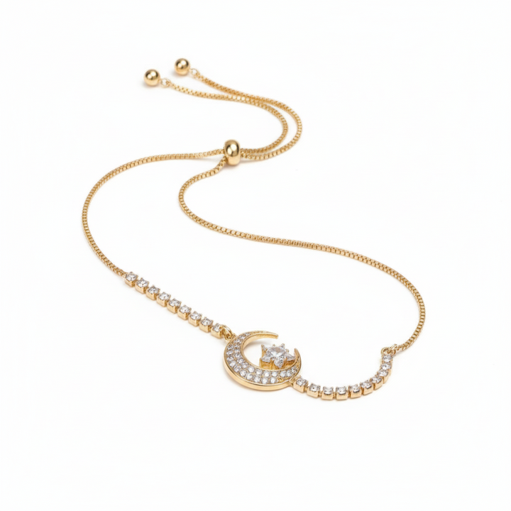 Moon Pendant Zirconia Gold Bracelet