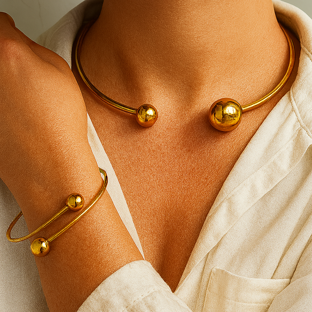 Minimalist Gold Necklace & Bracelet Set