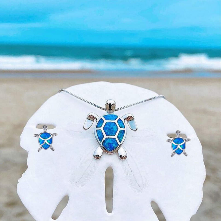 Marine Turtle Jewelry Set with Opal