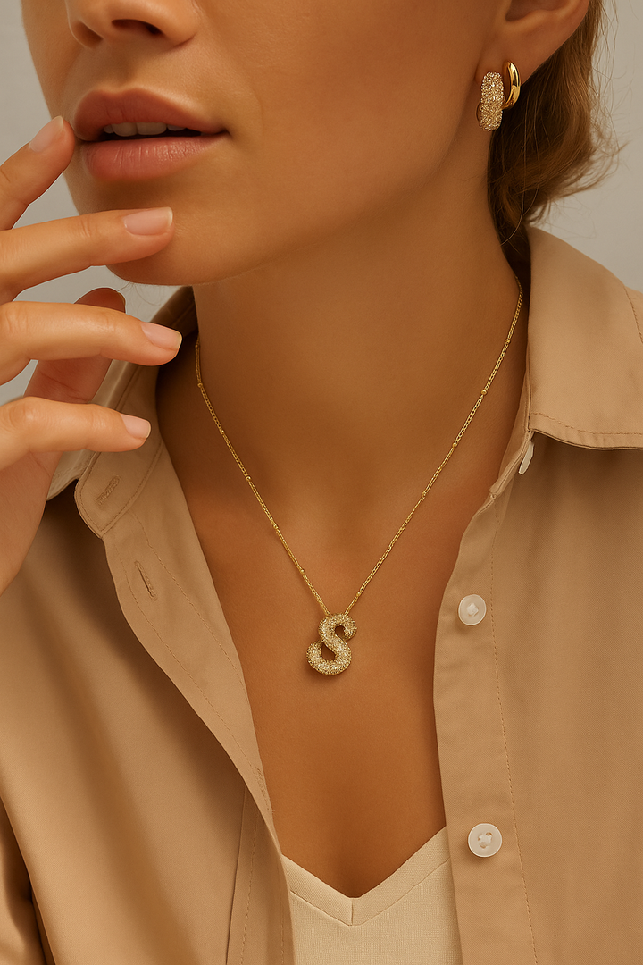 Gold Bubble Style Initial Necklace