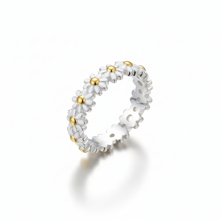 Adjustable Silver Painted Daisy Ring