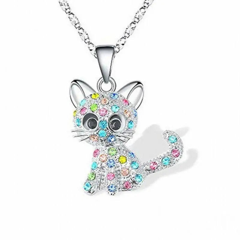 Silver Baby Kittens Zirconia Necklace