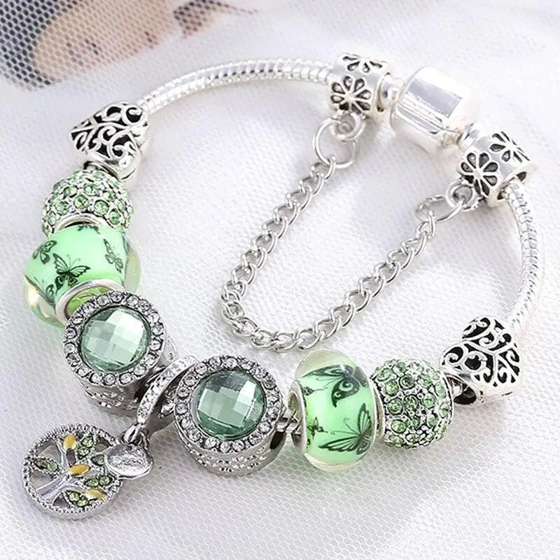 Sterling Silver Green Crystal Bracelet