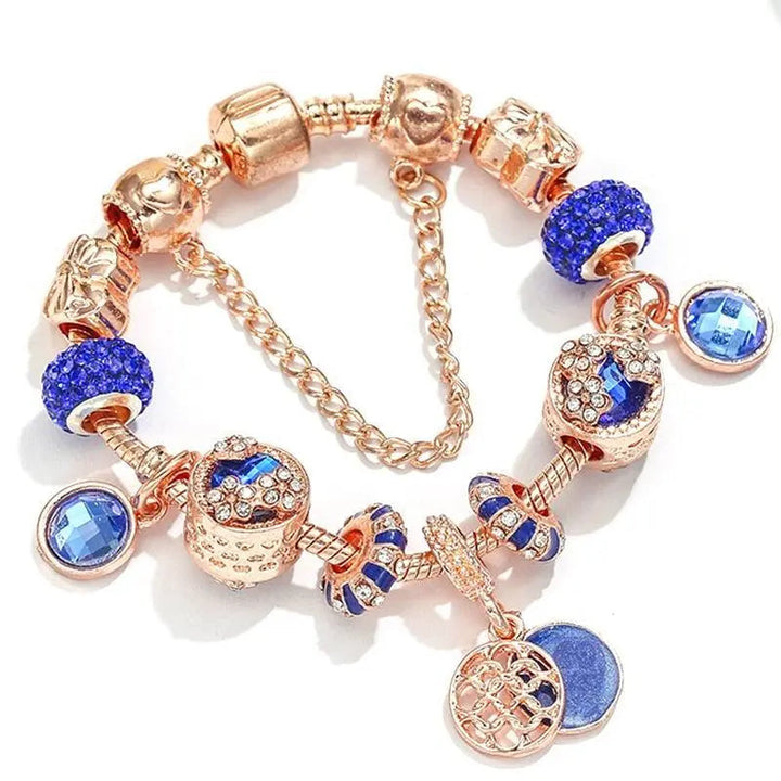 Rose Silver Bracelet with Blue Crystals