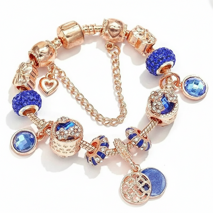 Rose Silver Bracelet with Blue Crystals