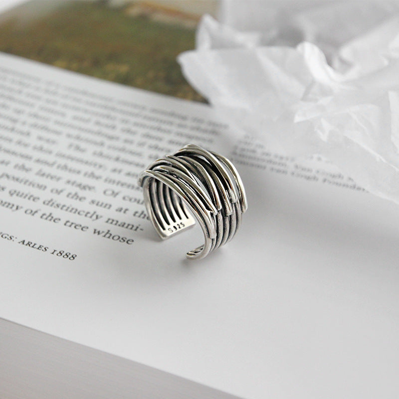 Adjustable 925 Silver Layered Design Ring