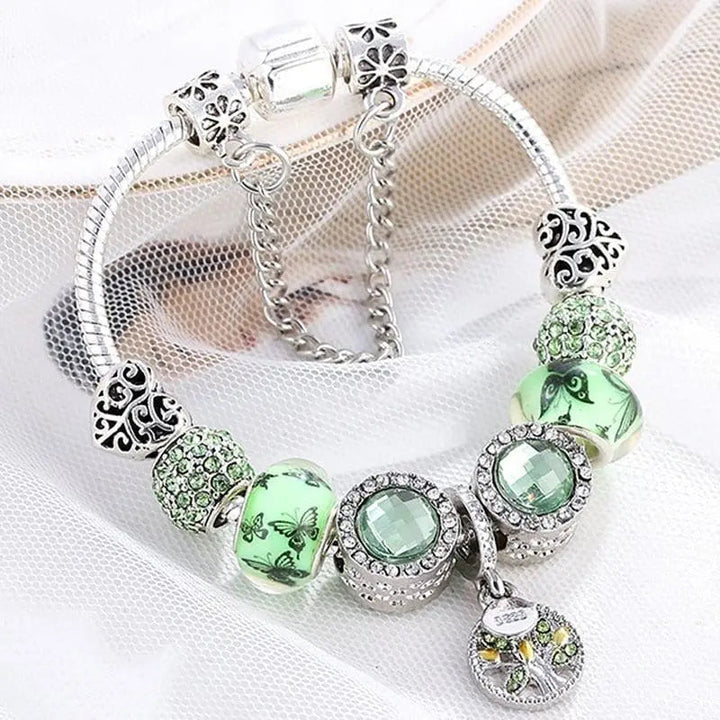 Sterling Silver Green Crystal Bracelet
