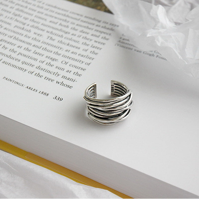 Adjustable 925 Silver Layered Design Ring