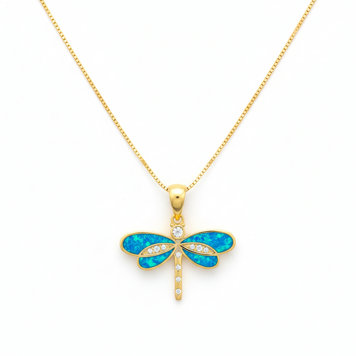 Gold Dragonfly Opal Necklace