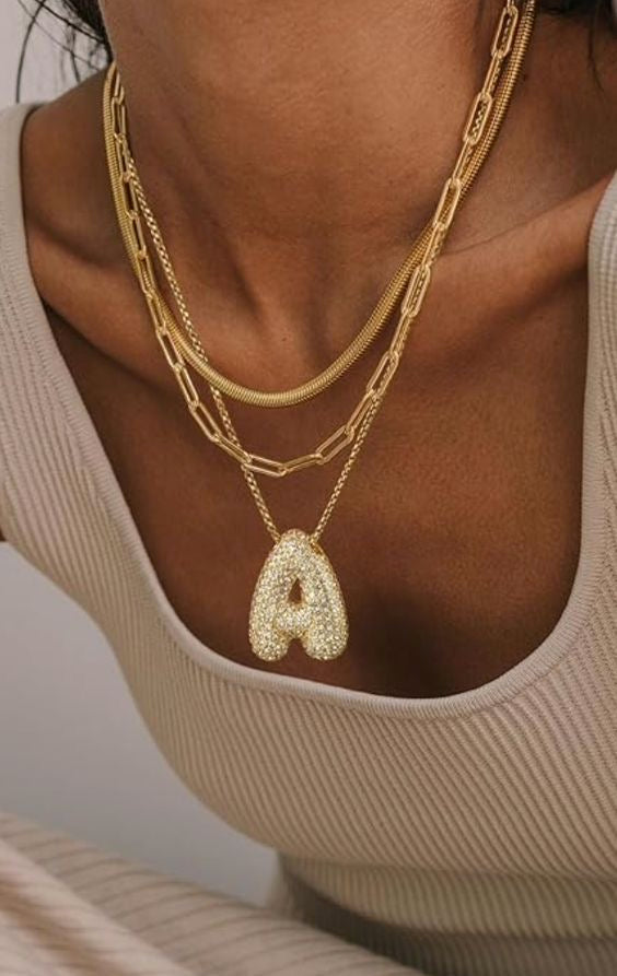 Gold Bubble Style Initial Necklace