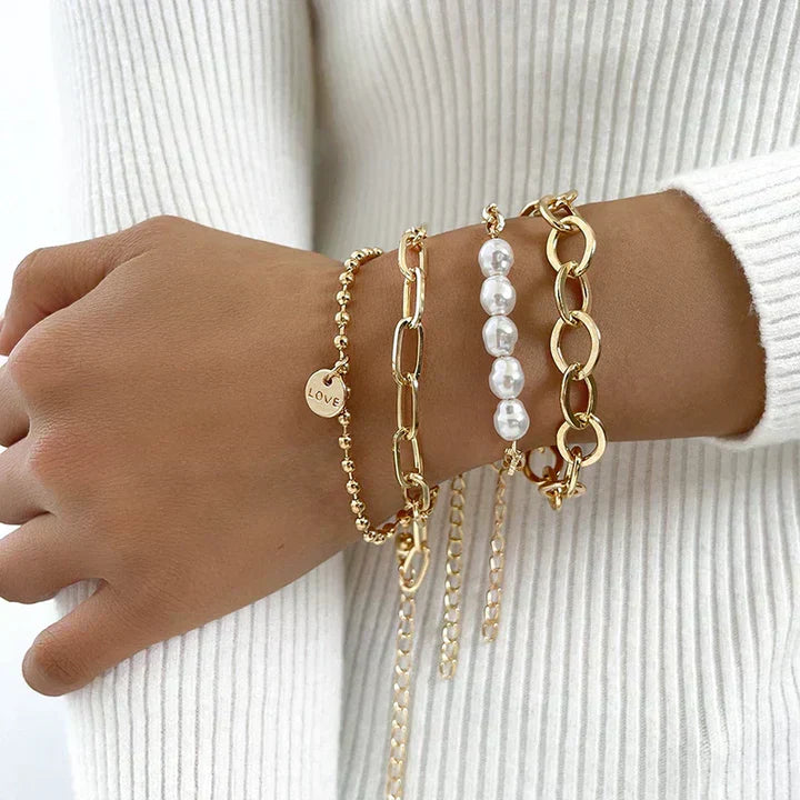 Golden Pearl Bracelet Set