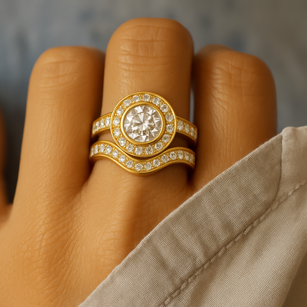 Double Diamond Yellow Gold Ring Set