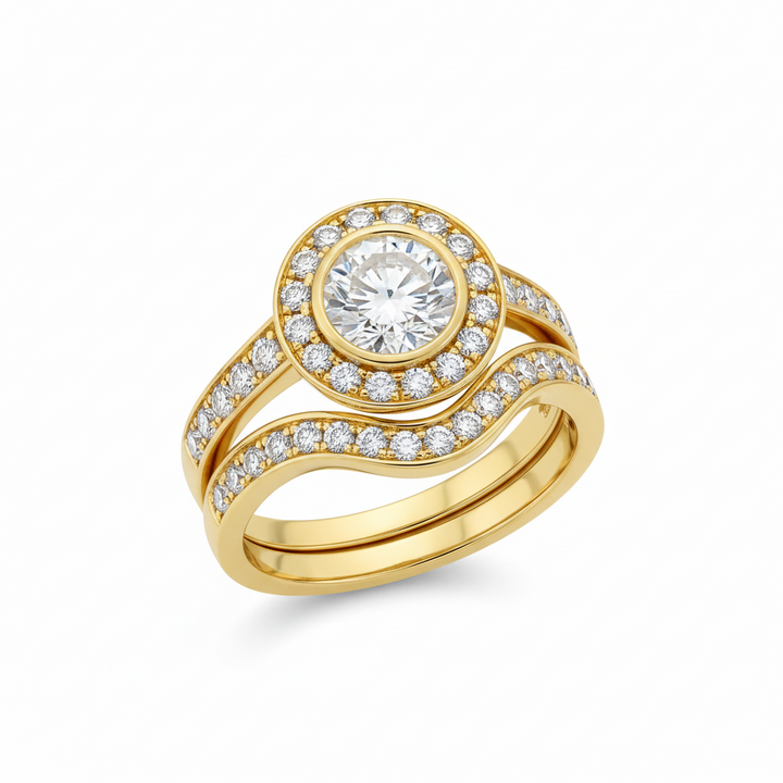 Double Diamond Yellow Gold Ring Set