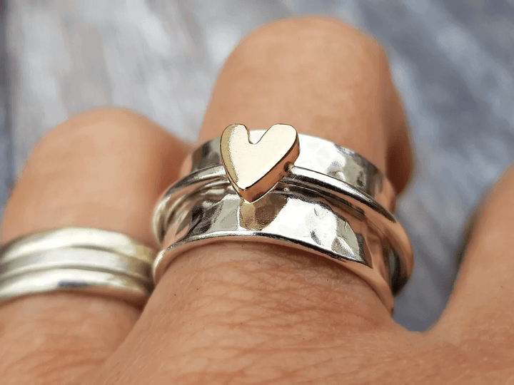 Gold-Accent Heart Silver Ring
