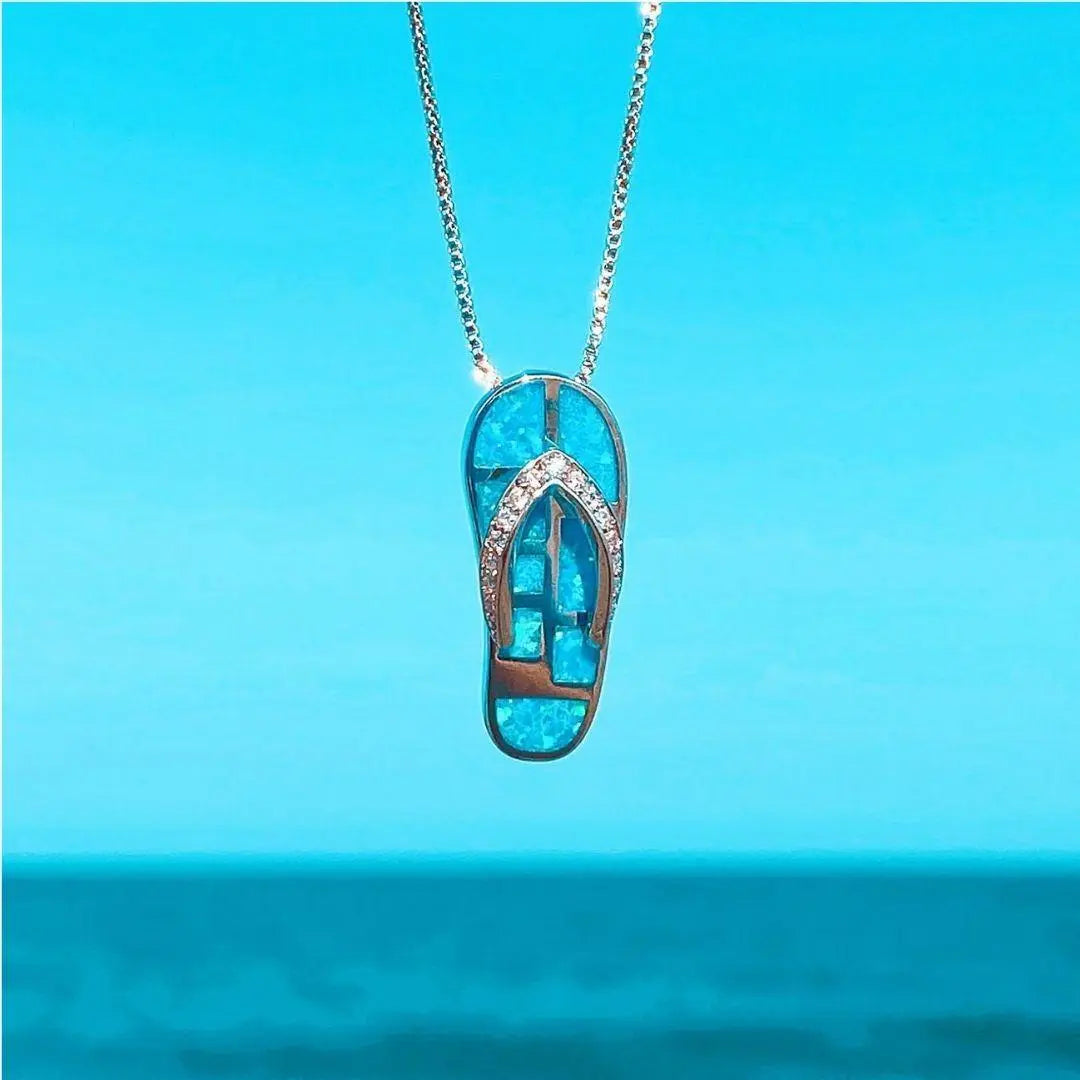 925 Silver Opal Flip Flop Necklace