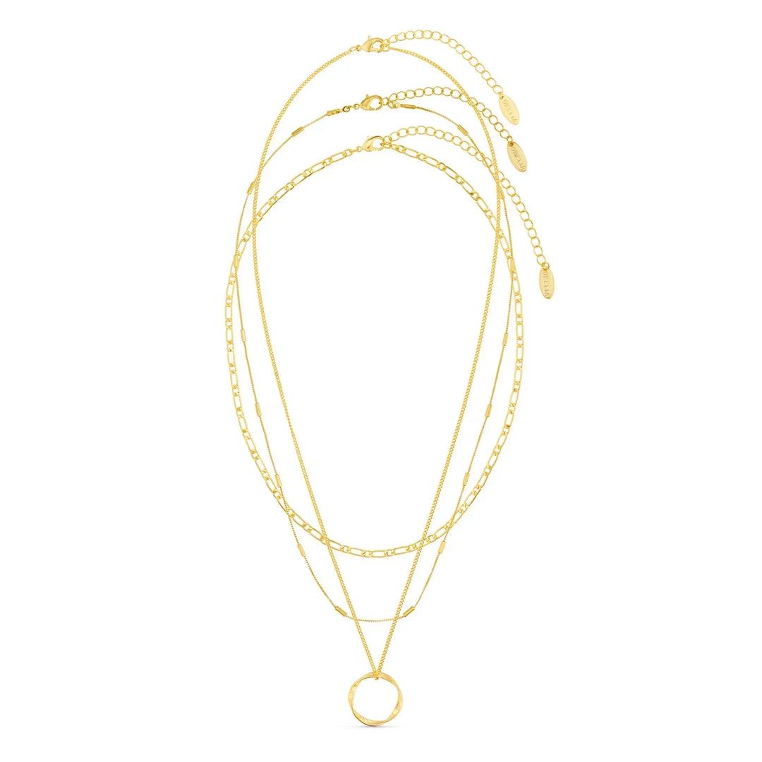 Open Circle Triple Chain Gold Necklace