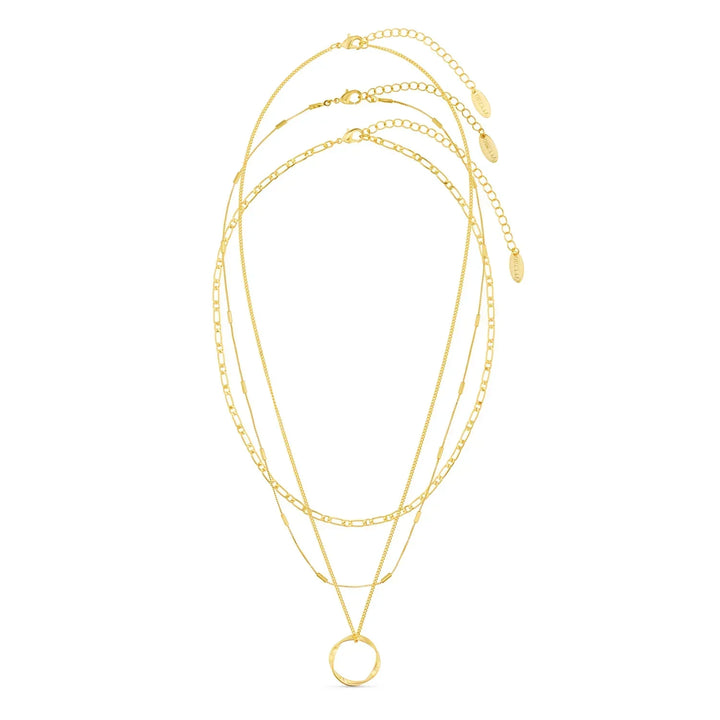 Open Circle Triple Chain Gold Necklace