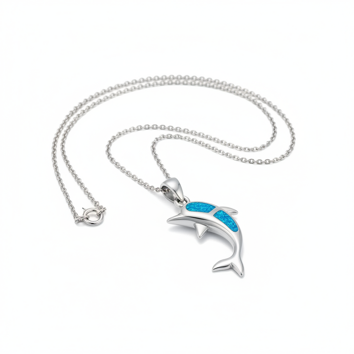 Sterling Silver Opal Dolphin Necklace