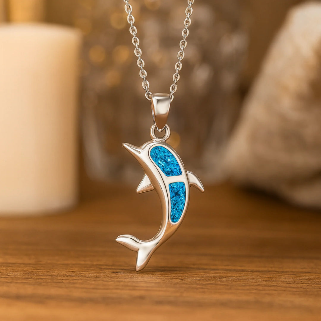 Sterling Silver Opal Dolphin Necklace