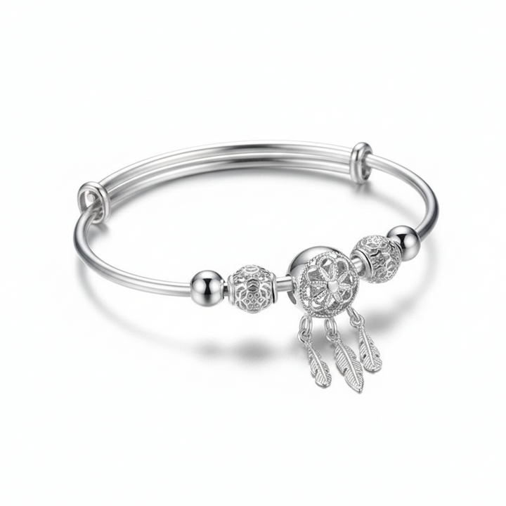 Adjustable Sterling Silver Leaf Charm Bracelet